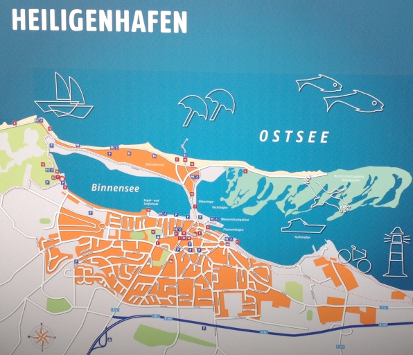 Übersichtskarte von Heiligenhafen mit Ostsee, Binnensee und Altstadt